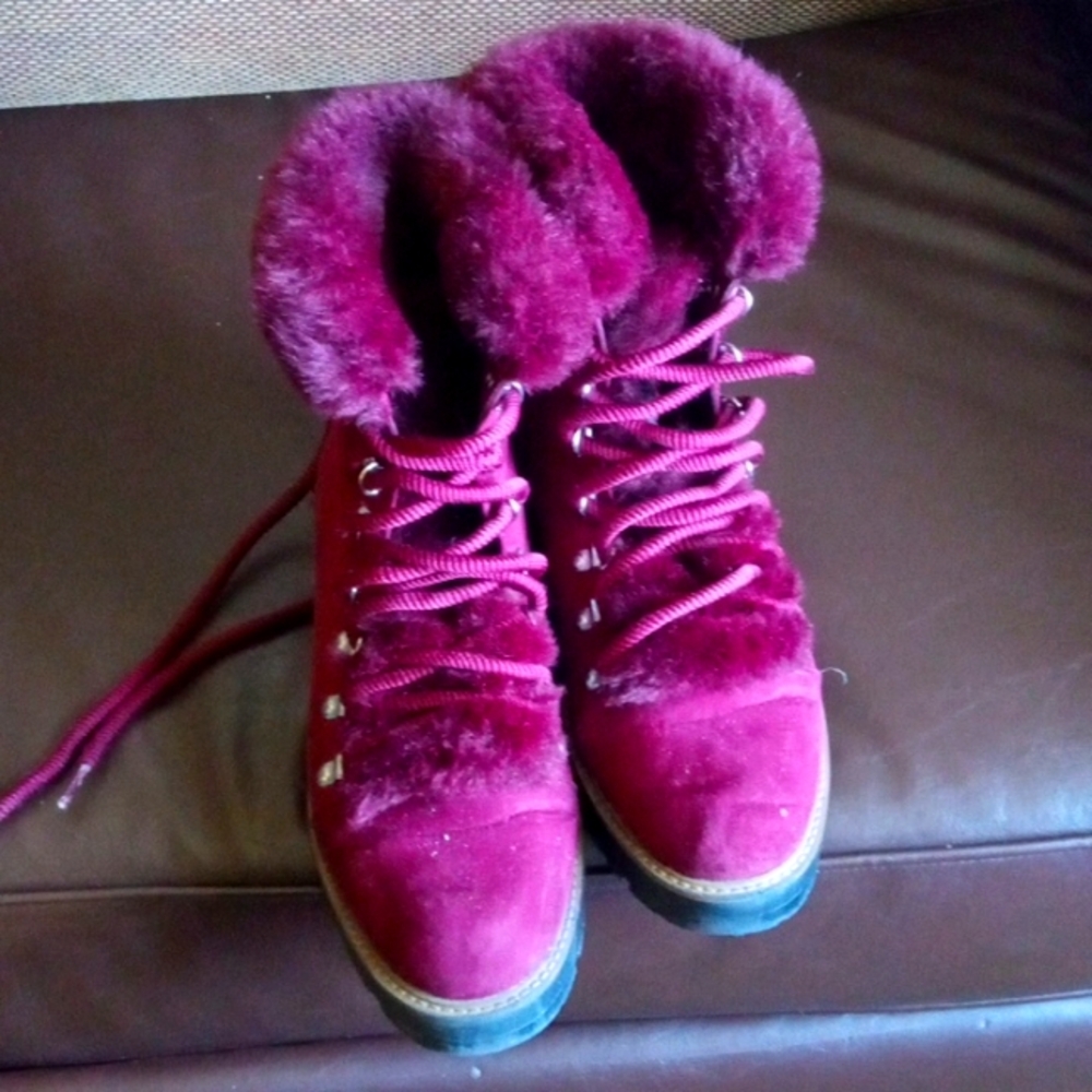 Purple faux pur boots